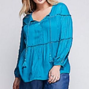 Lane Bryant Embroidered Beaded Artist Blouse